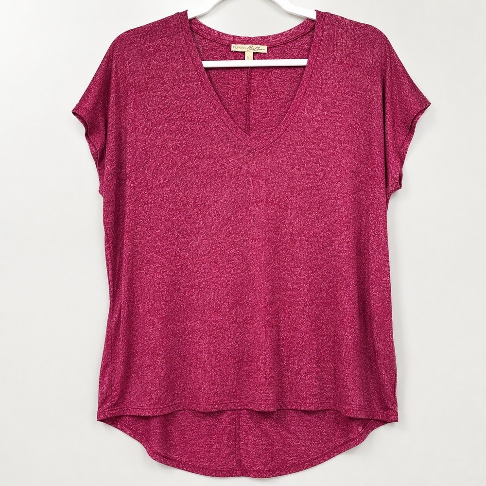 Express One Eleven Womens XS Pink Marled V-Neck High Low Short Sleeve Tee Shirt